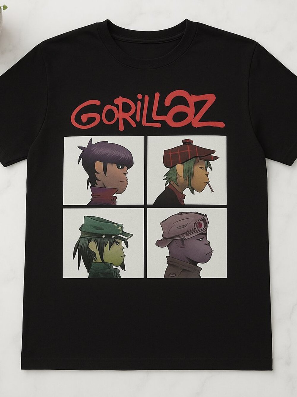 Gorillaz Graphic T-Shirt – Cartoon Band Design – Black Alternative Music Tee